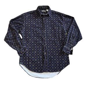 Vintage Bugle Boy Purple Blue Corduroy All Over Geometric Print Large 90’s Flaw